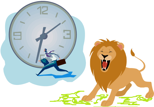 Man Running Clock in Background Lion Roaring