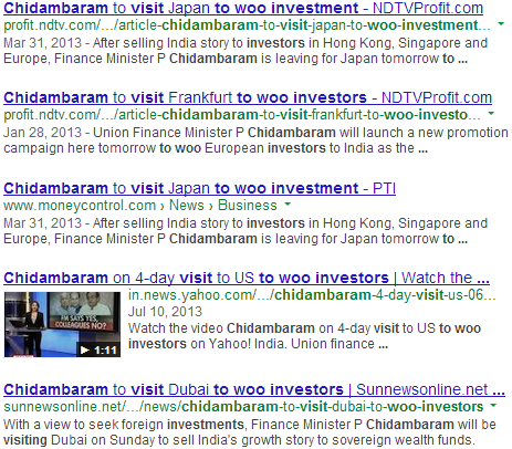 Chidambaram Visits to Woo Investment